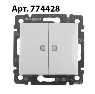 Выключатель LEGRAND Valena 2кл. с подсветкой белый 774428